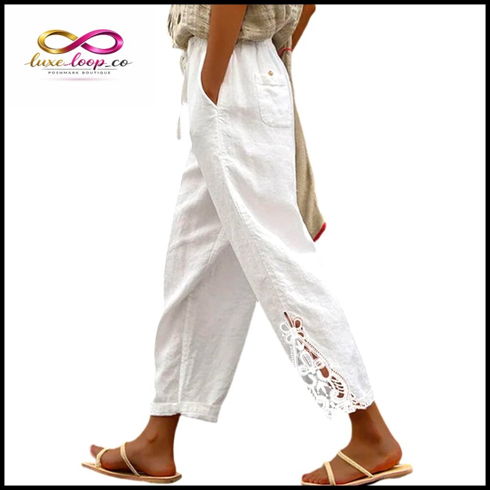 Lightweight Cotton Capri Pants With Drawstring Waist And Pockets